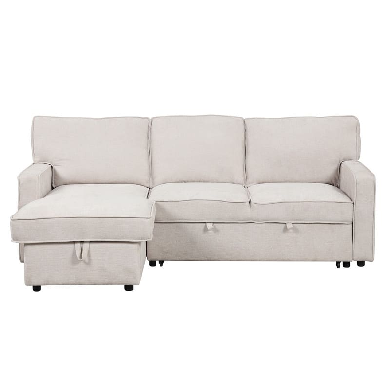 Upholstery Sleeper Sectional Sofa with Storage and 2 Cup Holder, Modern Corner Sectional with Pull-Out Sleeper and USB port