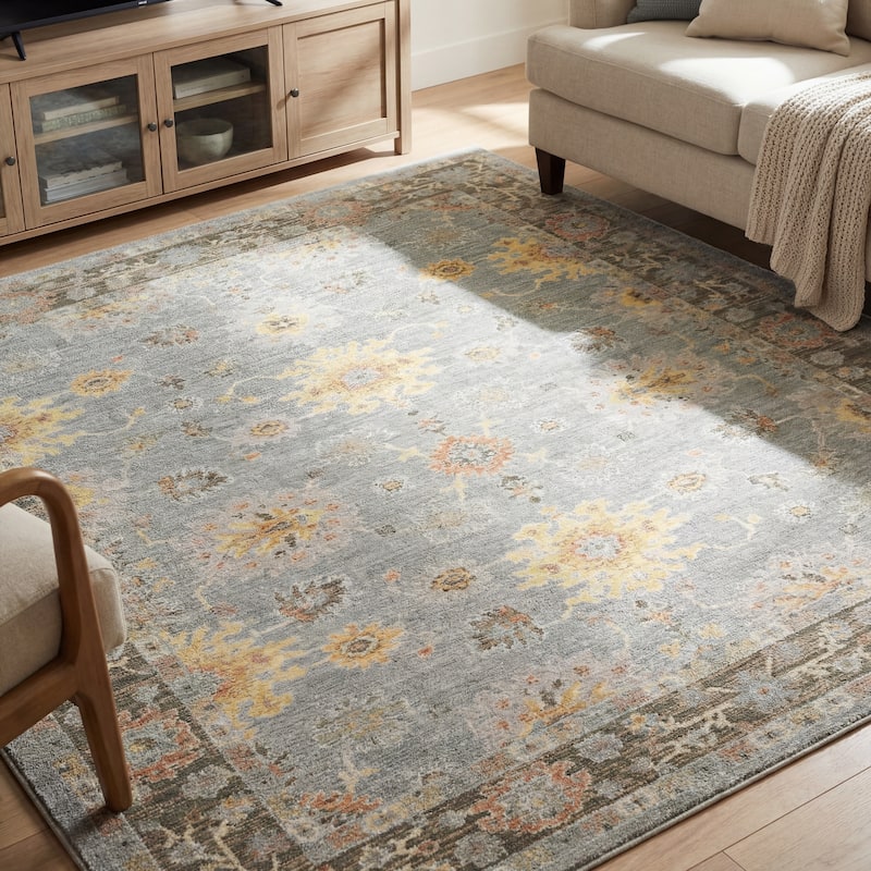 Kellan Vintage Floral Blue/ Multi Area Rug-