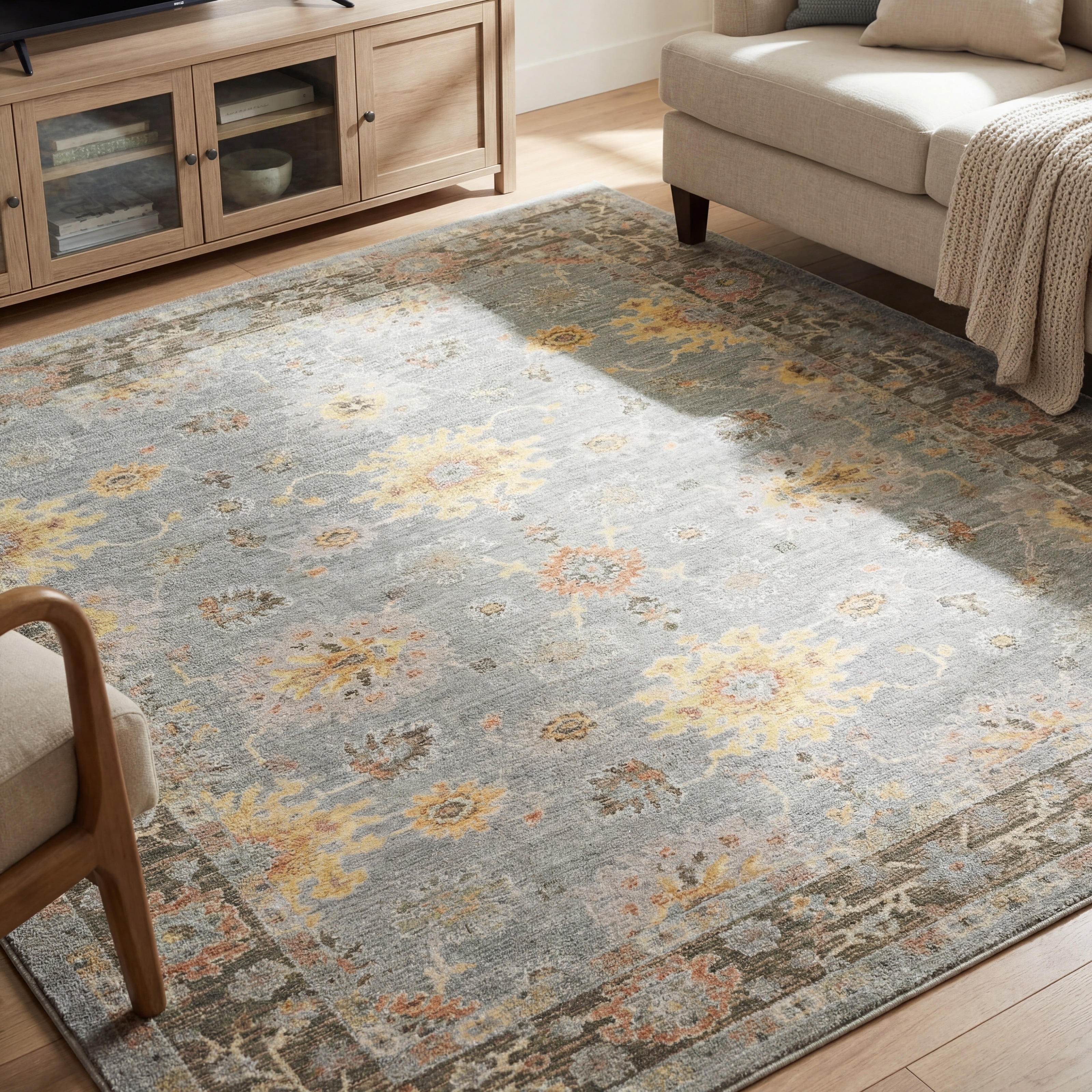 Kellan Vintage Floral Blue/ Multi Area Rug-