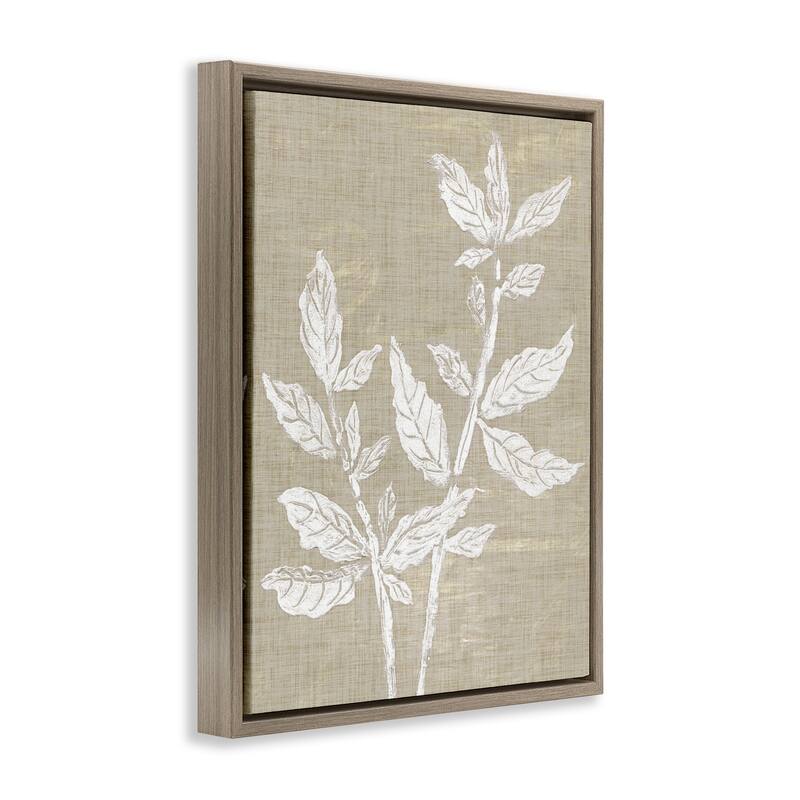 Stupell Boho Leaves on Natural Pattern Framed Floater Canvas Wall Art Design By Melissa Wang
