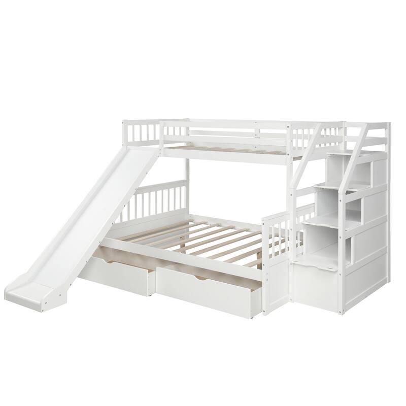 Twin over Full Bunk Bed with Drawers,Storage and Slide, Multifunction
