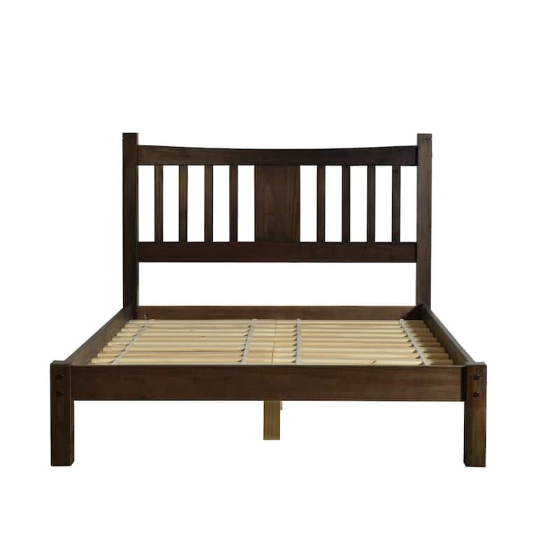 Sturdy Pine Wood Farmhouse Platform Bed Frame with Headboard - Espresso - King