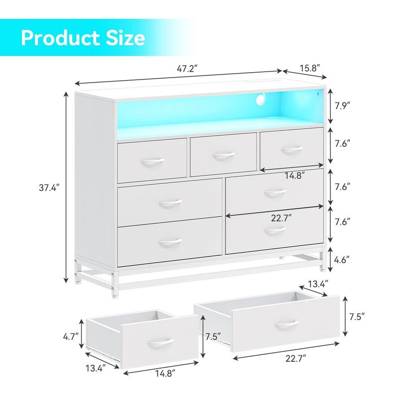 Black Dresser for Bedroom, Modern 7 Drawers Long Dresser