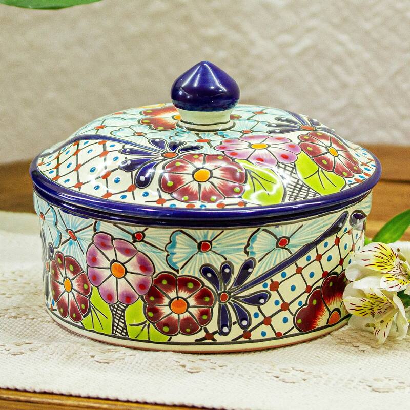 Novica Handmade Colors Of Mexico Ceramic Tortilla Server