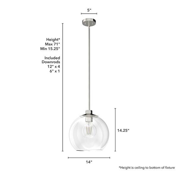 dimension image slide 1 of 12, Hunter Xidane 1 Light Clear Glass Pendant or Semi-Flush Light - Kitchen Island, Dining Room, Entry - Glam, Contemporary