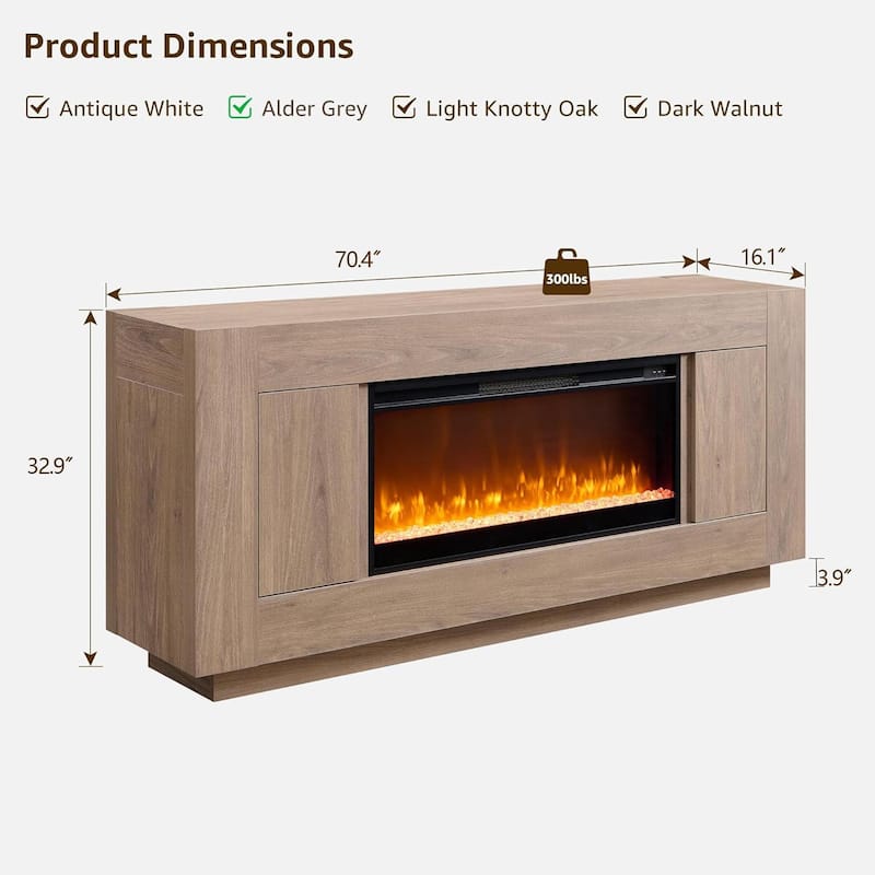 Modern Fireplace TV Stand for 80" TV, Entertainment Center with LED