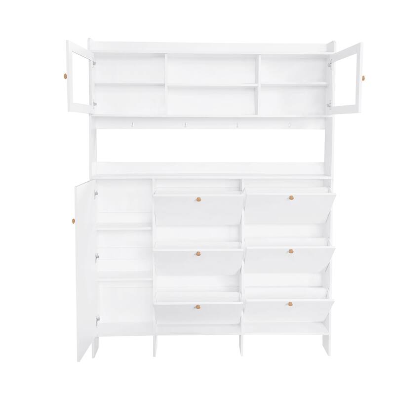 Sophisticated Shoe Cabinet with 6 Flip Drawers, 4 Hooks, Glass Doors