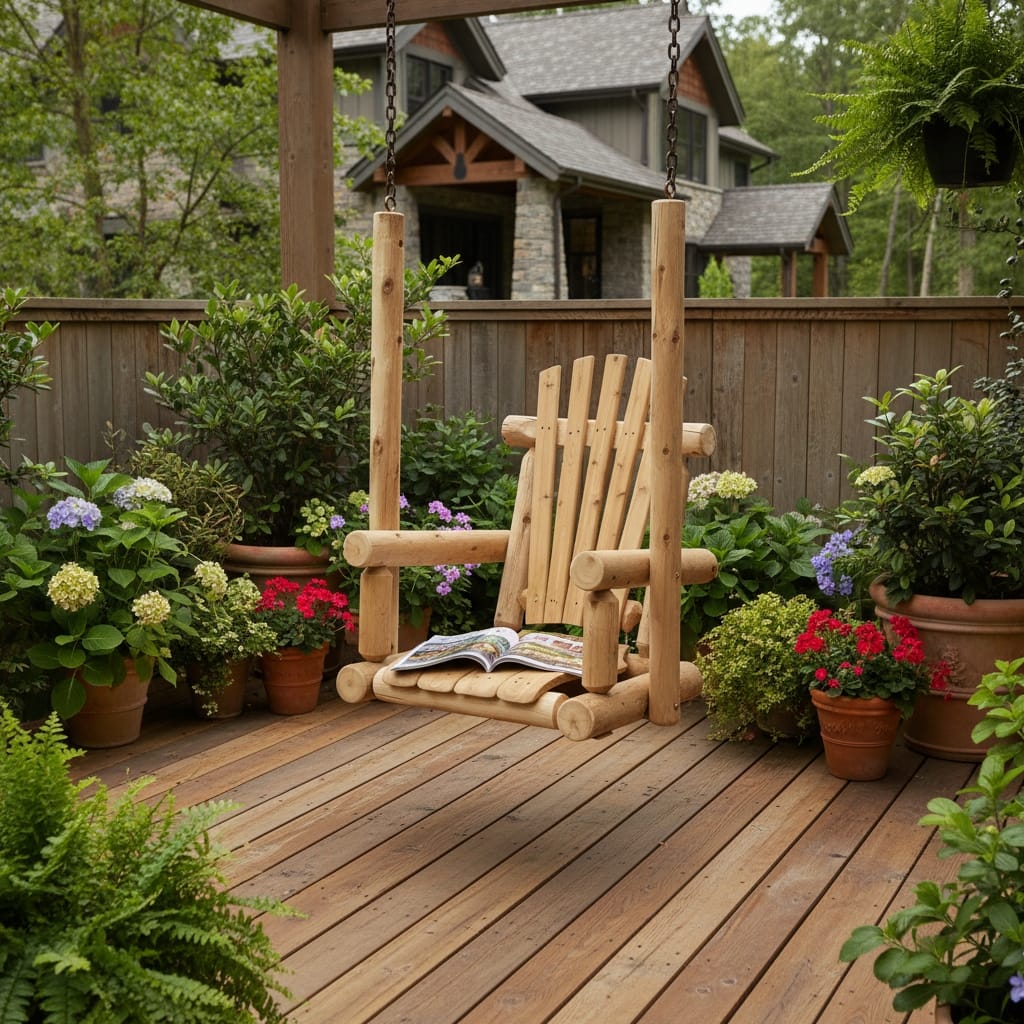 31" Natural Unfinished Solid Wood Outdoor Swing Chair