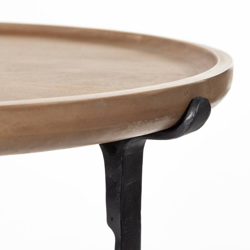 Helios III Round Medium Brown Solid Wood w/ Black Iron Base Nesting Tables