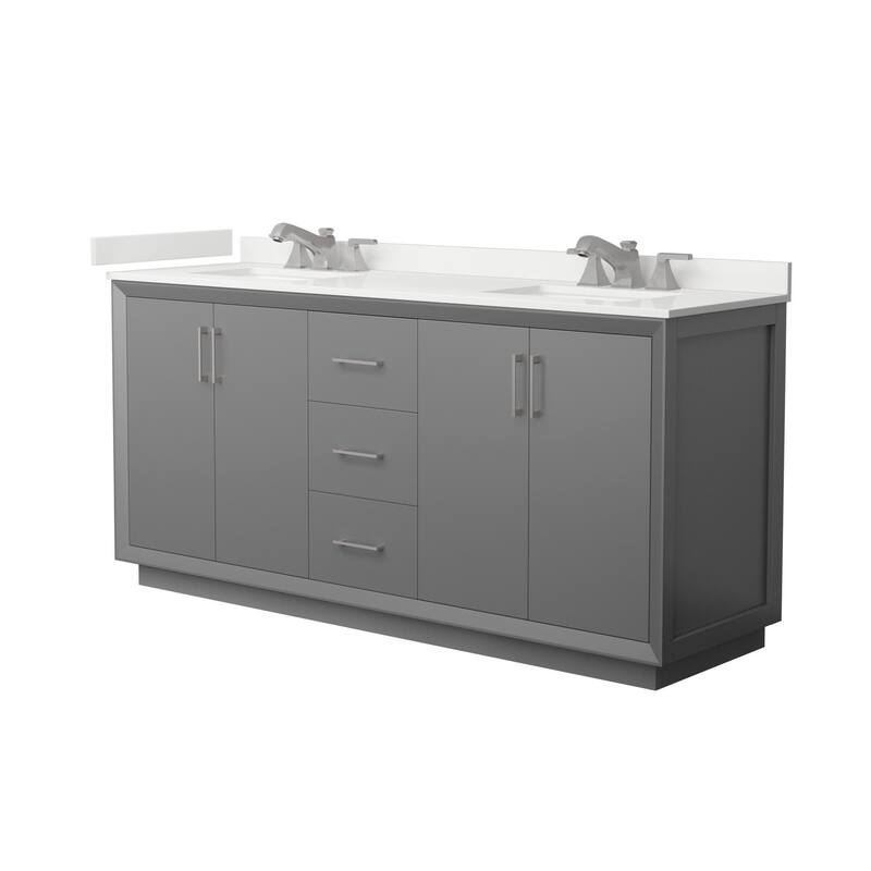 Wyndham Collection WCF414172D-QTZ-US3MXX Strada 72" Free Standing - Dark Gray / White Quartz Top / Brushed Nickel