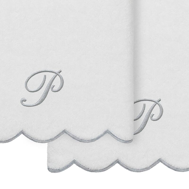Authentic Hotel and Spa 100% Turkish Cotton Grey ADORNIA Scallop Personalized 2 Piece Bath Towel Set - 2 Bath Towels