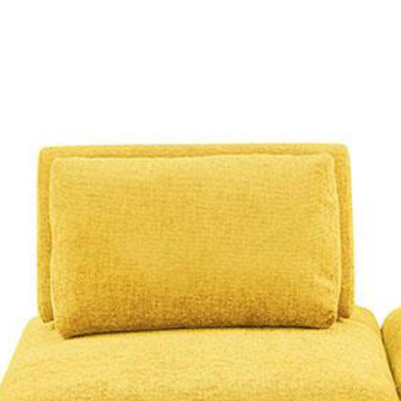 Stavan Modular Curved 2 Seat Sofa, Yellow Chenille, Adjustable Back