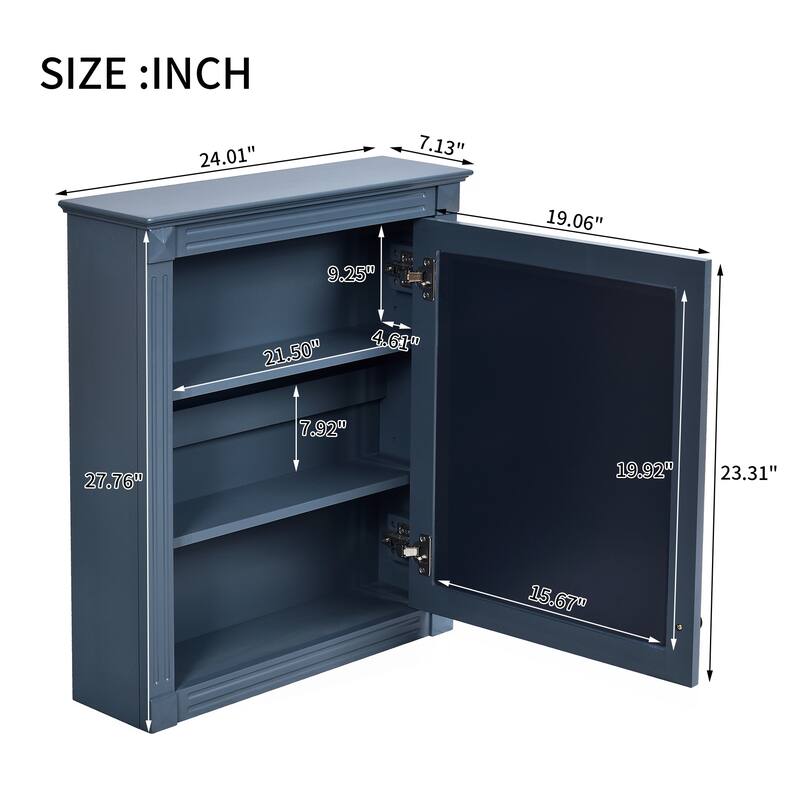 24 in. W x 27 in. H Rectangular Wood Medicine Cabinet with Mirror and Adjustable Shelves