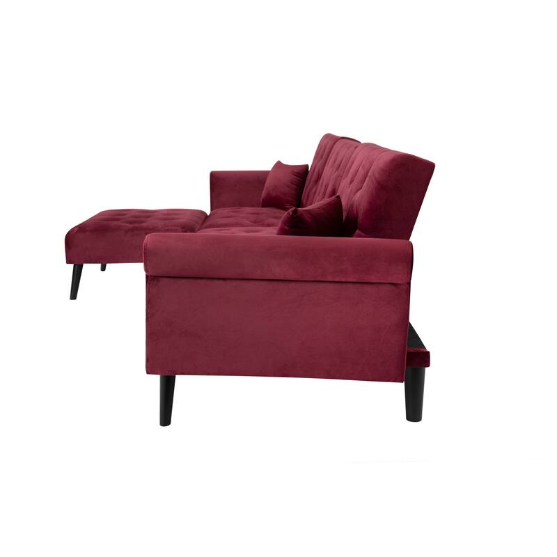 2 Pieces Convertible Reversible Sectional Sofa Velvet Sofa Sleeper Chaise