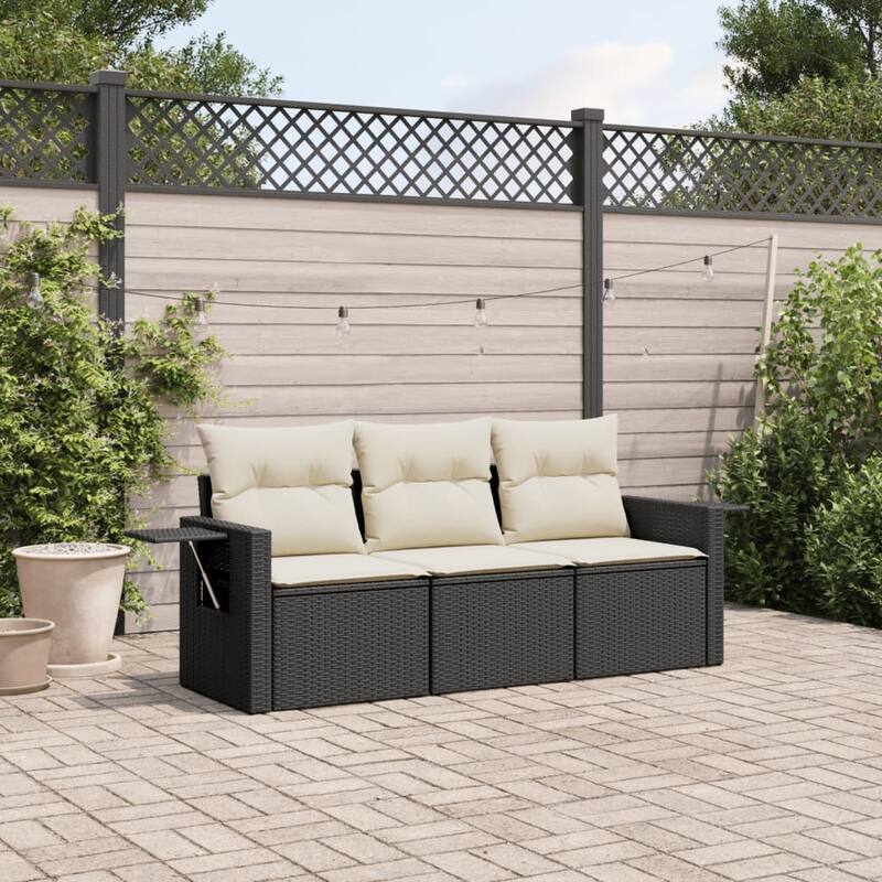 vidaXL Patio Sofa Set with Cushions Outdoor Furniture 3 Piece Poly Rattan