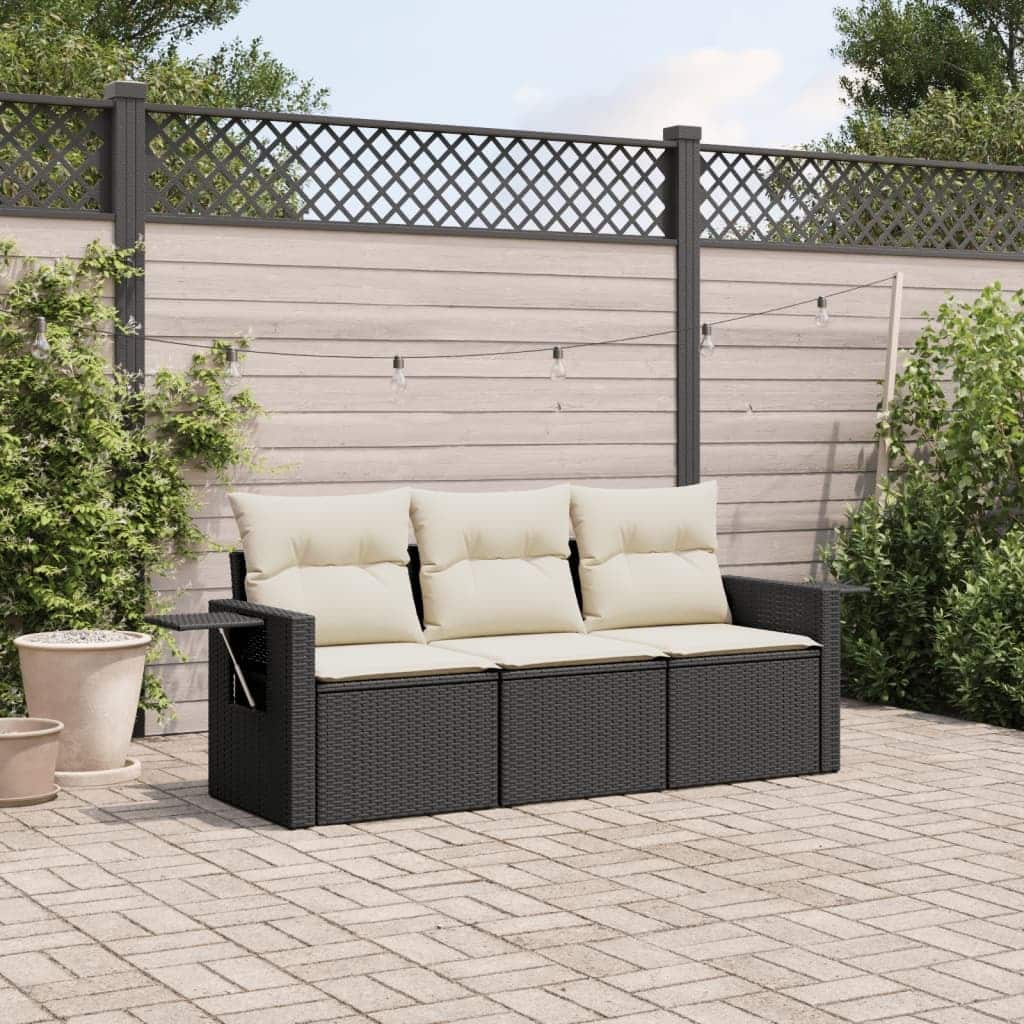 vidaXL Patio Sofa Set with Cushions Outdoor Furniture 3 Piece Poly Rattan