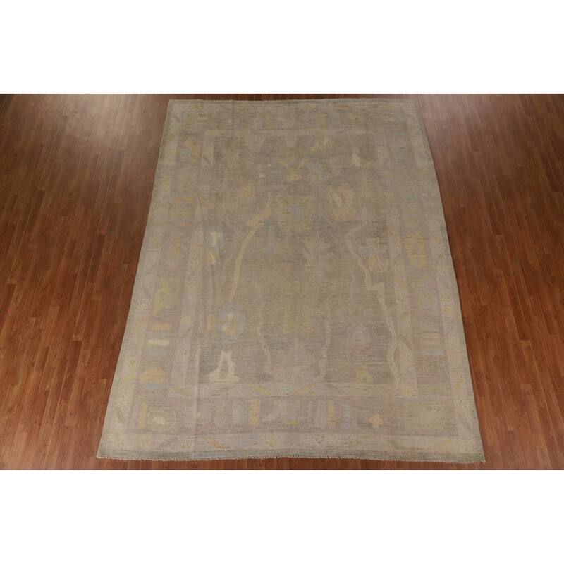 Geometric Oushak Turkish Area Rug Hand-knotted Wool Carpet - 8'10"x 11'9"