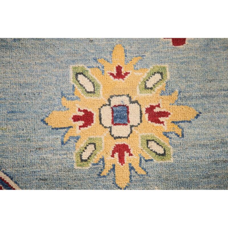Light Blue Kazak Area Rug Hand-Knotted Traditional Wool Carpet - 6'6" x 9'7"