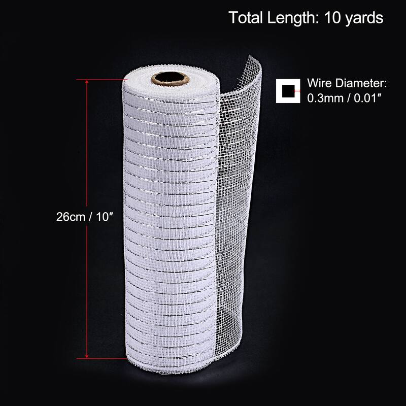 1 Roll PP Burlap Mesh 10" x 10 Yard Tinsel Foil Stripe Wrapping Ribbon - White+Silver