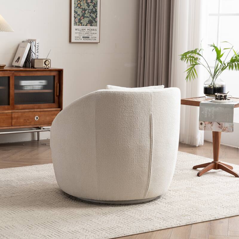 Swivel Upholstered Accent Chair With Lumbar Pillow, Barrel Chair