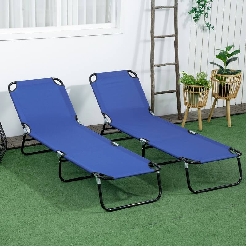 Steel Frame Patio Sunbathing Folding Recliner Set of 2
