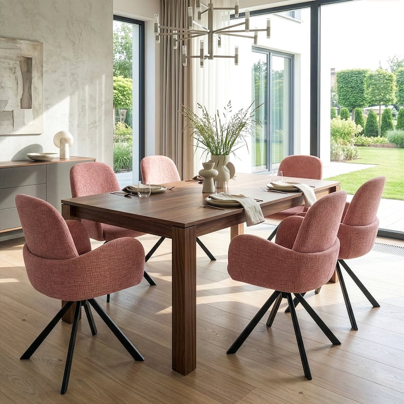 Beacher Pink Linen Fabric Dining Chair with Black Accent Iron Legs