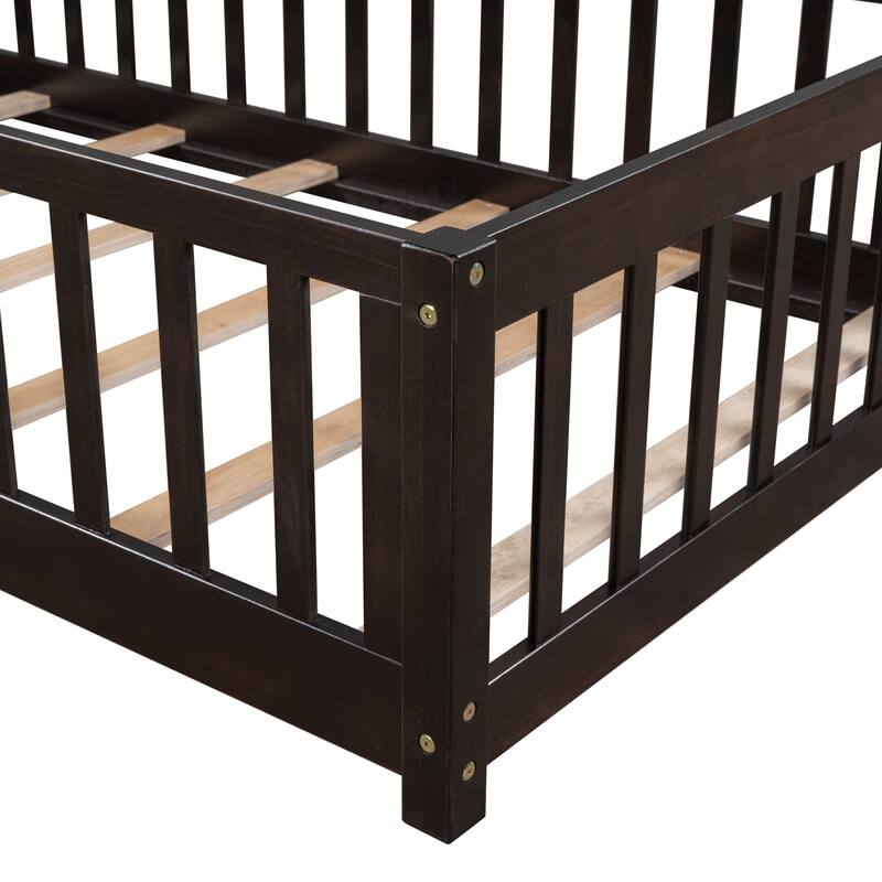 Floor Platform Bed with Fence Guardrails and Door