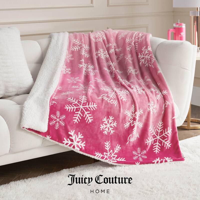Juicy Couture Plush Reversible Sherpa Throw Blanket