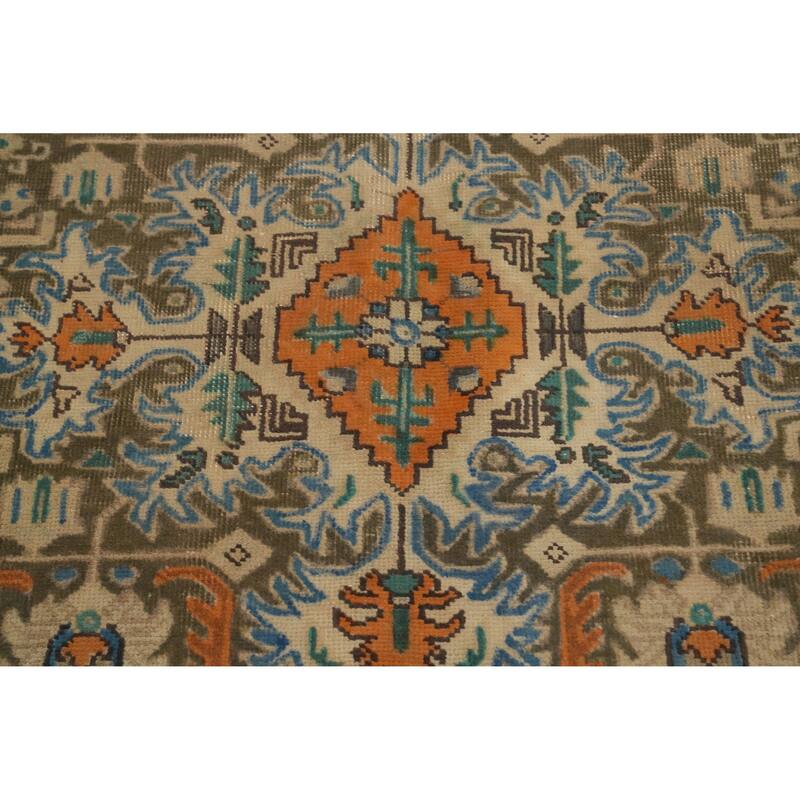 Hand Knotted Oriental 100% Wool Carpet Traditional Floral Green Tabriz Area Rug - 12' 5'' X 9' 7''