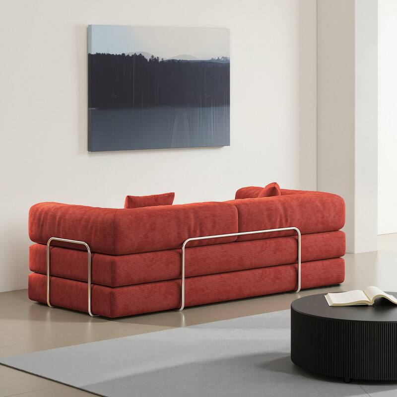 Modular Convertible Sleeper Sofa Bed, Corduroy Fabric Compression Sofa, Floor-Standing Sofa Bed with Armrests & Backrest