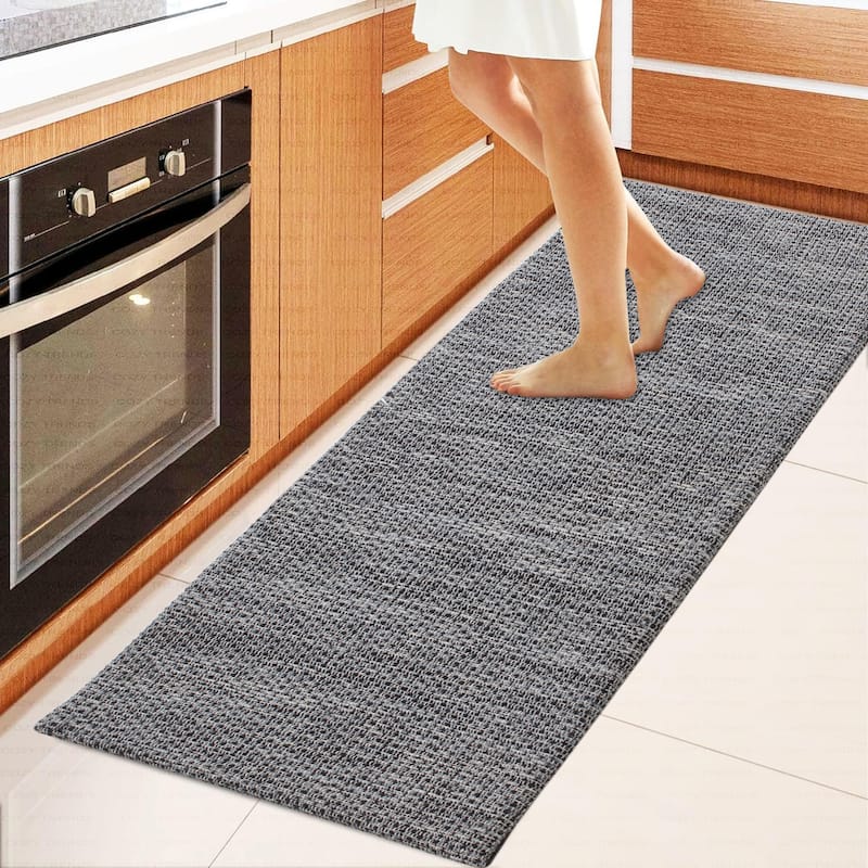 Luxurious Woven Cotton Kitchen Runner Mat Rug - Anti-Fatigue, Anti-Skid, Cushioned - 18''x48'' - Black