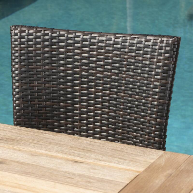 Philippa Outdoor 6 Seater Acacia Wood Dining Set with Wicker Stacking Chairs by Christopher Knight Home