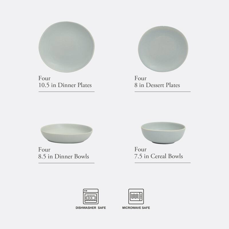 Gibson Elite Zion Mist 16 Piece Stoneware Reactive Glaze (Service for 4) Ceramic Plates and Bowls Modern Organic Dinnerware Set