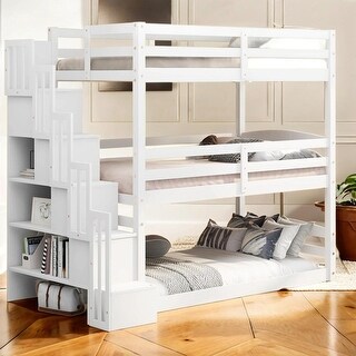 Separate Design Twin Size Triple Bunk Bed with Storage Staircase