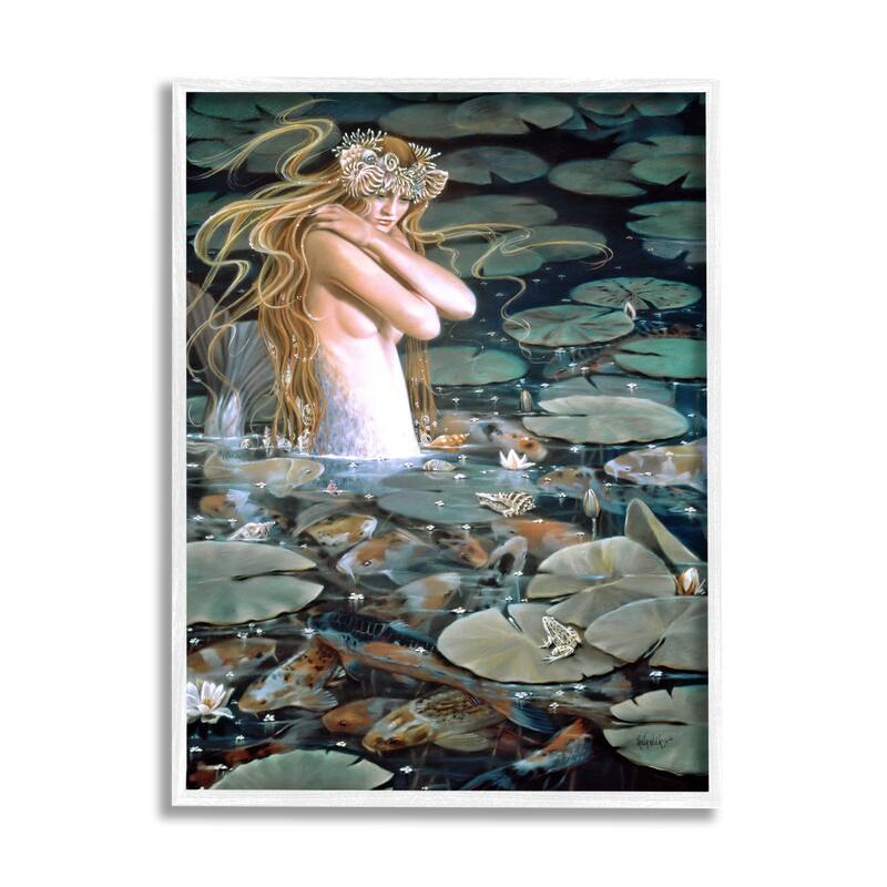 Stupell Mermaid Swimming Among Water Lilies Koi Pond Framed Wall Art, Design by Sheila Wolk - Multi