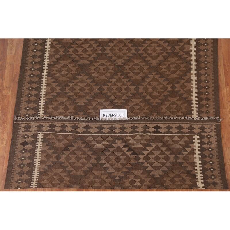 Hand Woven Oriental 100% Wool Carpet Southwestern Geometric Brown Kilim Area Rug - 9' 8'' X 6' 9''