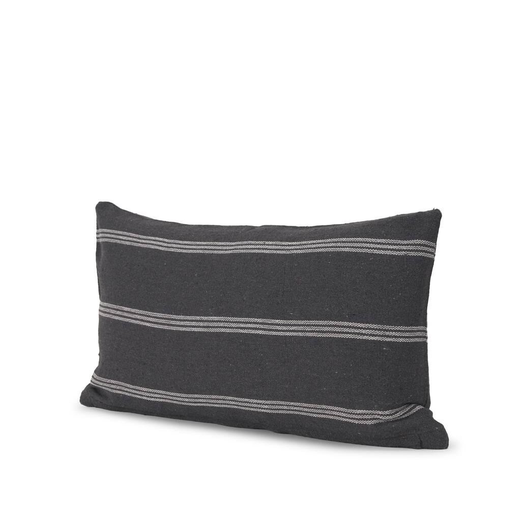 Jayme Gray and White Striped Cotton Decorative Lumbar Pillow Cover