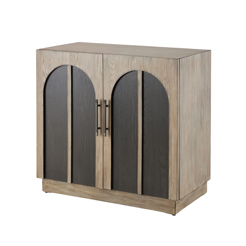 Wooden Washed 2 Door Cabinet with Black Split Arches and Metal Bar Handles - Gray - Roche River Decor - 18"W x 35"L x 33"H