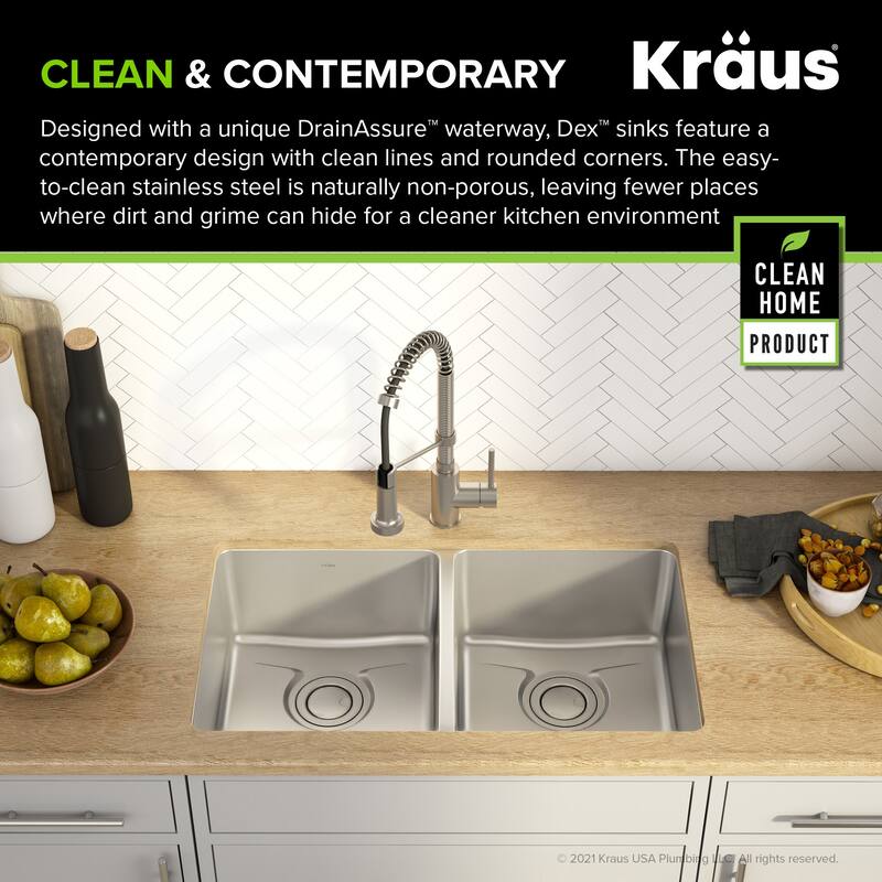 Kraus Dex 33" Double Basin 16 Gauge Stainless Steel Kitchen Sink for