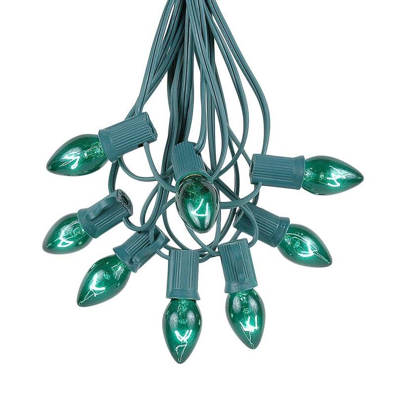 25 Foot C7 Twinkle Christmas Light Set, Hanging String Lights, Green Wire - Green