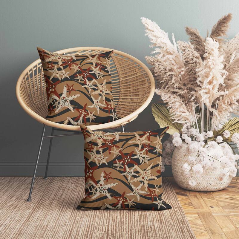 Starfish Sway Faux Suede Reversible Throw Pillow Umber and Red