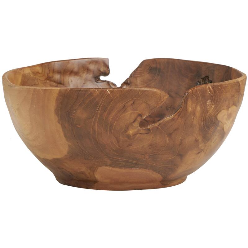 Teak Wood Handmade Decorative Bowl with Natural Grooves - Brown or Black - Roche River Decor