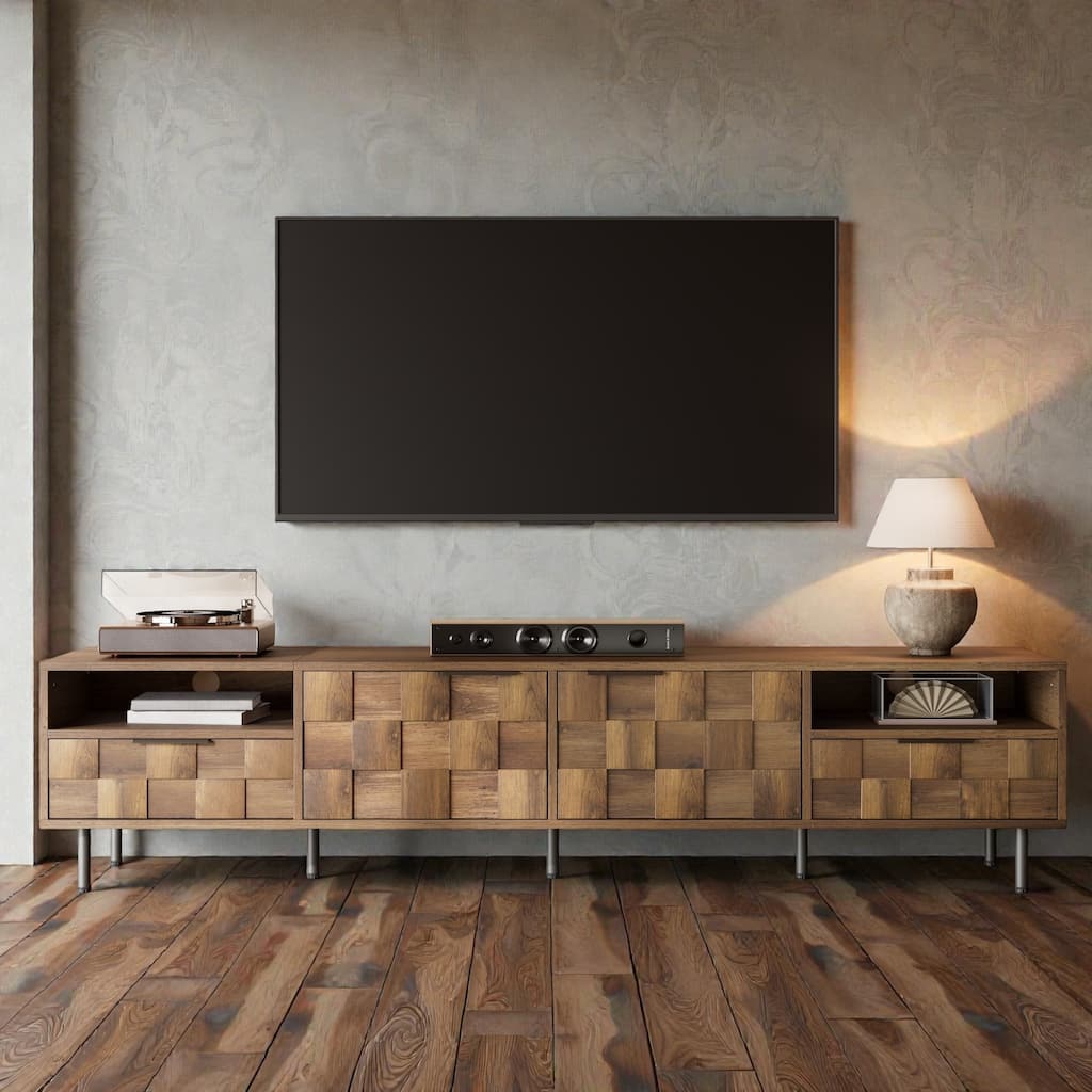 Mid Century TV Stand with 2 Drawers, 78.7 Inch Media Console for TVs up to 85 Inch with Storage Cabinets