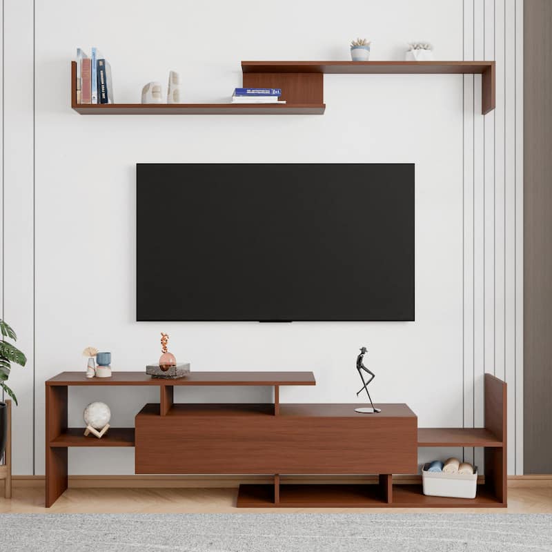 Surrey 60.2'' 2 Pc 1-Drawer Floating TV Stand Media Console with Open Shelves