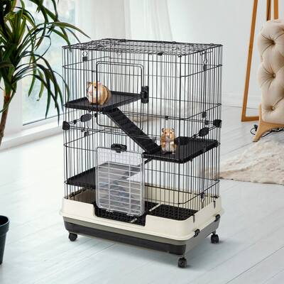 4 Tier Metal Pet Cage Fit Rabbit Chinchilla Snow Guinea Pig Hedgehog Cage with Lockable Casters Grill Pull Out Tray Pet House