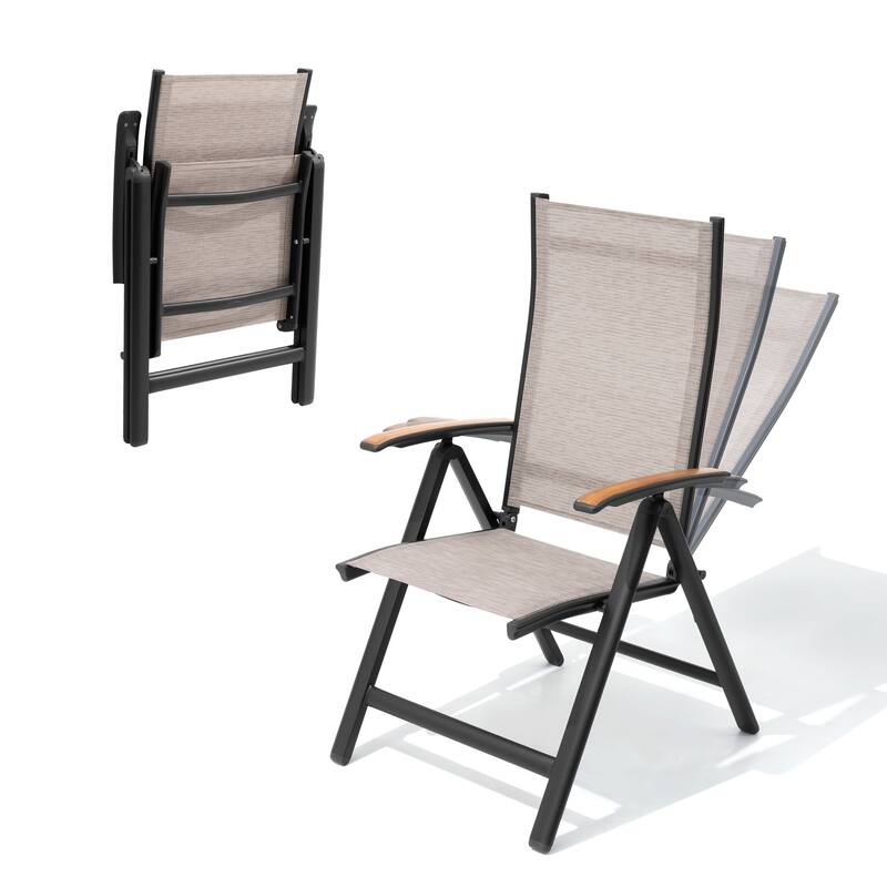 Pellebant Patio Folding Chairs Camping Deck Garden Aluminum Dining Chair - 23.6 in W * 16.9 in D * 42.1 in H - ESSPRESO-2PCS