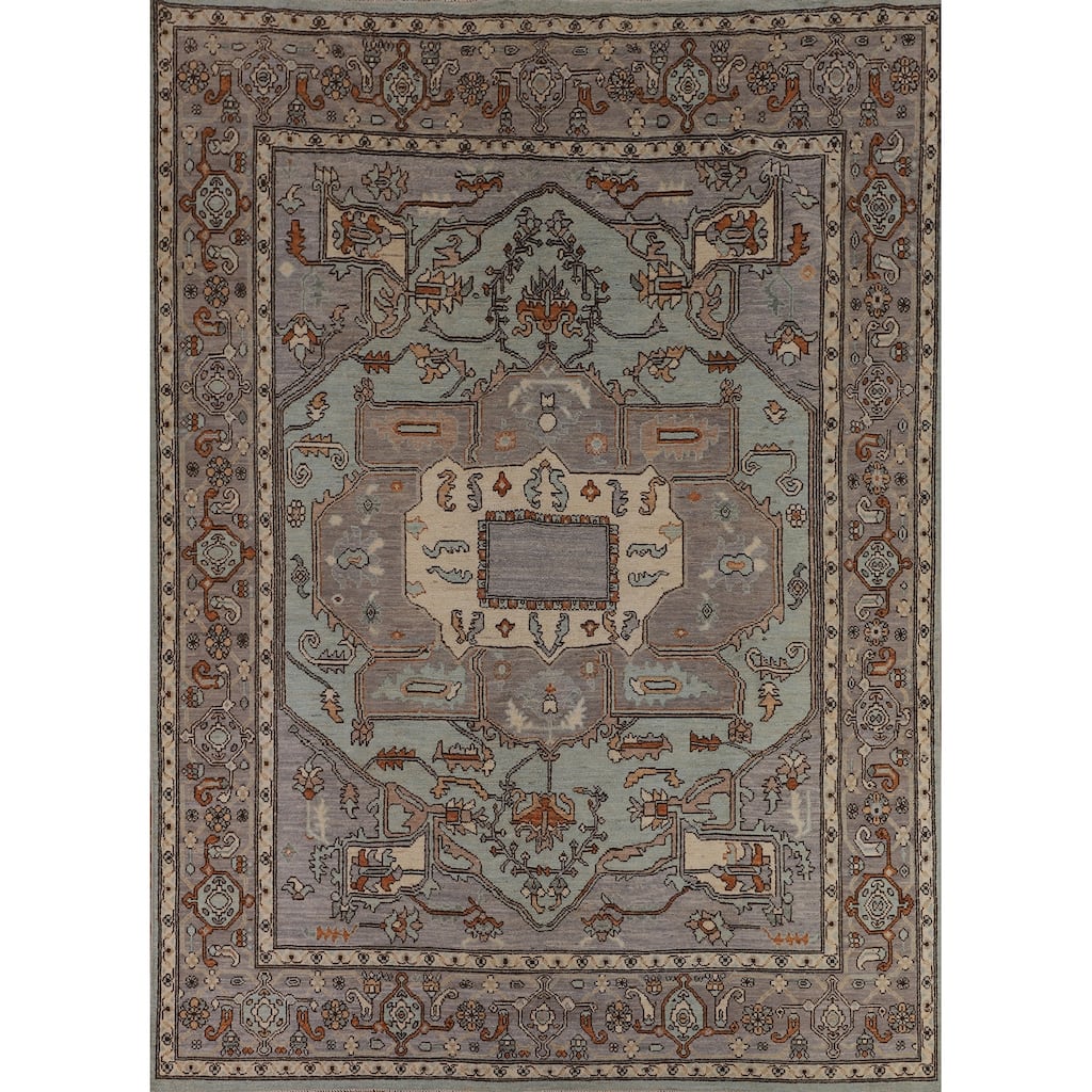 Light Blue Oushak Vegetable Dye Rug Hand-Knotted Oriental Wool Carpet - 8'5"x 10'2"