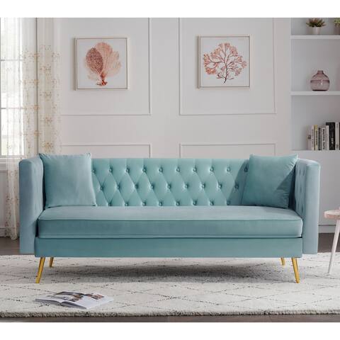77.2" Modern Three Seat Velvet Upholstered Sofa