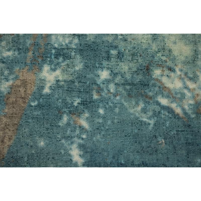 Hand-knotted Modern Silk Blue Abstract Oriental Area Rug - 7' 11'' X 4' 11''