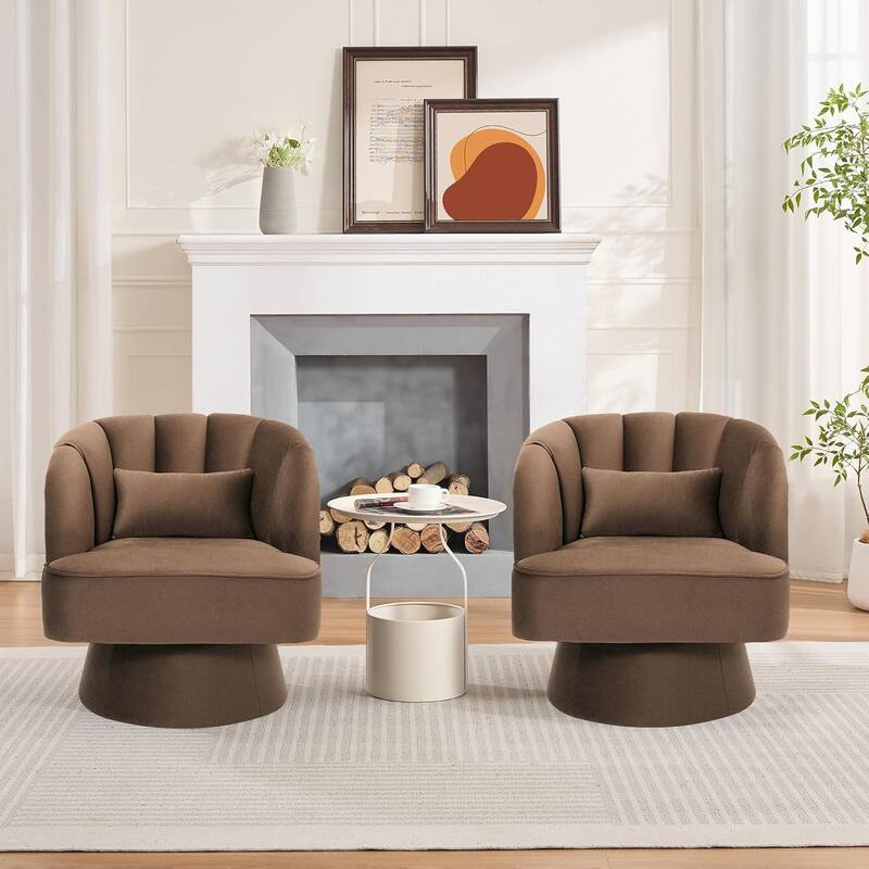 Modern Swivel Barrel Accent Chair, 360° Upholstered Armchair with Striped Backrest & Plush Padding(Set of 2)